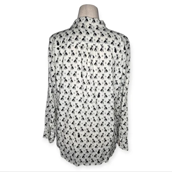 Talbots XL Dog Print Button Front Cotton Blouse Preppy Casual Shirt - Picture 4 of 10